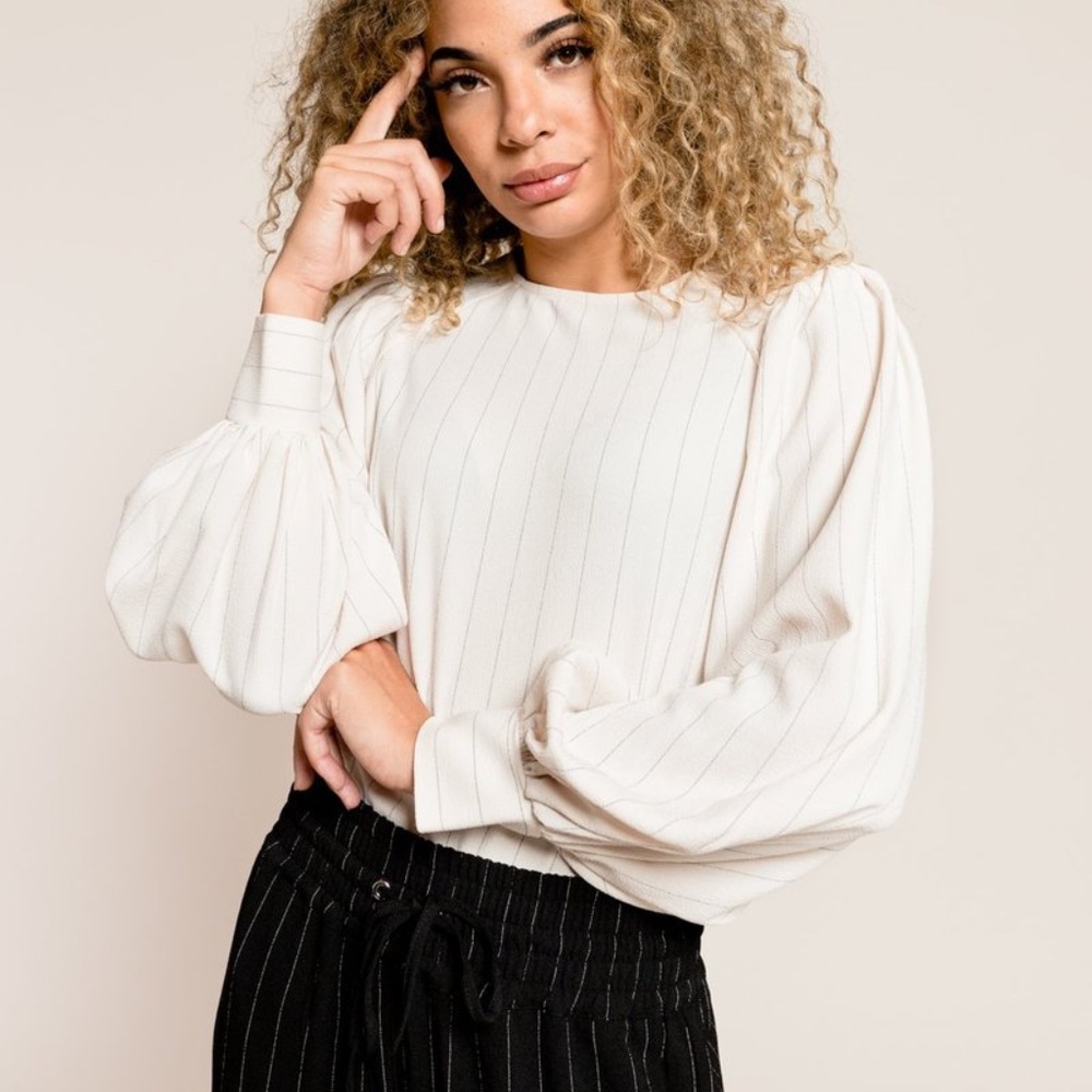 Ganni - Crepe Pinstripe Blouse - Tapioca - Size 32 (XS)